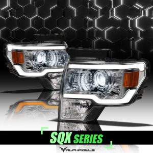 Alpha Owls 2009-2014 Ford F-150 SQX Series LED Projector Headlights (LED Projector Chrome housing w/ Sequential Signal/LumenX Light Bar)