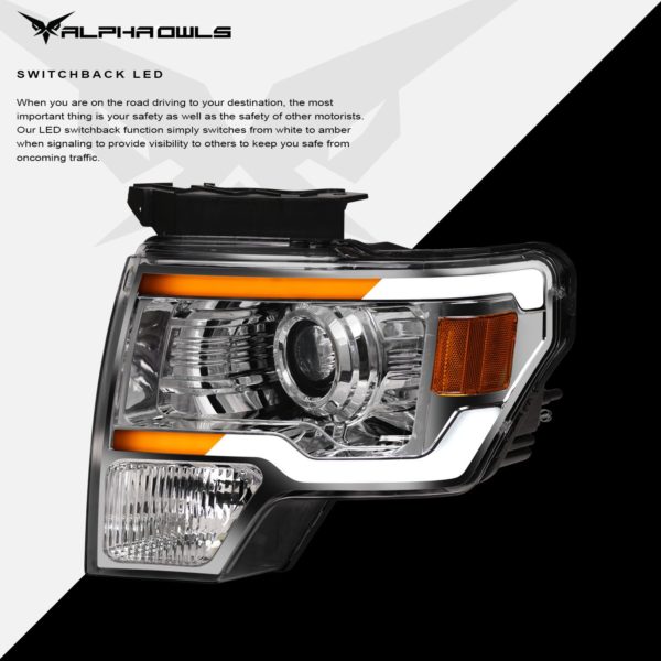 Alpha Owls 2009-2014 Ford F-150 SQX Series LED Projector Headlights (LED Projector Chrome housing w/ Sequential Signal/LumenX Light Bar)