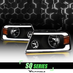 Alpha Owls 2004-2008 Ford F-150 SQ Series Headlights (Crystal Headlights Black housing w/ Sequential Signal/LumenX Light Bar)