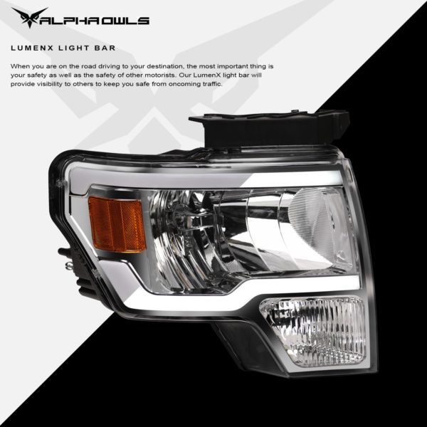 Alpha Owls 2009-2004 Ford F-150 LM Series Headlights (Crystal Headlights Chrome housing w/ LumenX Light Bar)