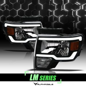 Alpha Owls 2009-2014 Ford F-150 LM Series Headlights (Crystal Headlights Black housing w/ LumenX Light Bar)