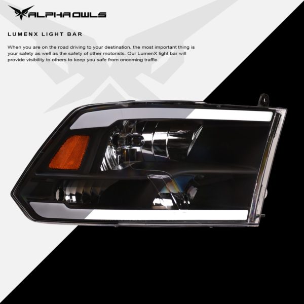 Alpha Owls 2009-2010 Dodge Ram 1500 LM Series Headlights (Crystal Headlights Black housing w/ LumenX Light Bar)