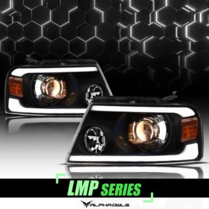 Alpha Owls 2004-2008 Ford F-150 LMP Series Projector Headlights (Halogen Projector Black housing w/ LumenX Light Bar)