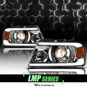 Alpha Owls 2004-2008 Ford F-150 LMP Series Projector Headlights (Halogen Projector Chrome housing w/ LumenX Light Bar)