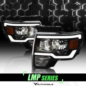 Alpha Owls 2009-2014 Ford F-150 LMP Series Projector Headlights (Halogen Projector Black housing w/ LumenX Light Bar)