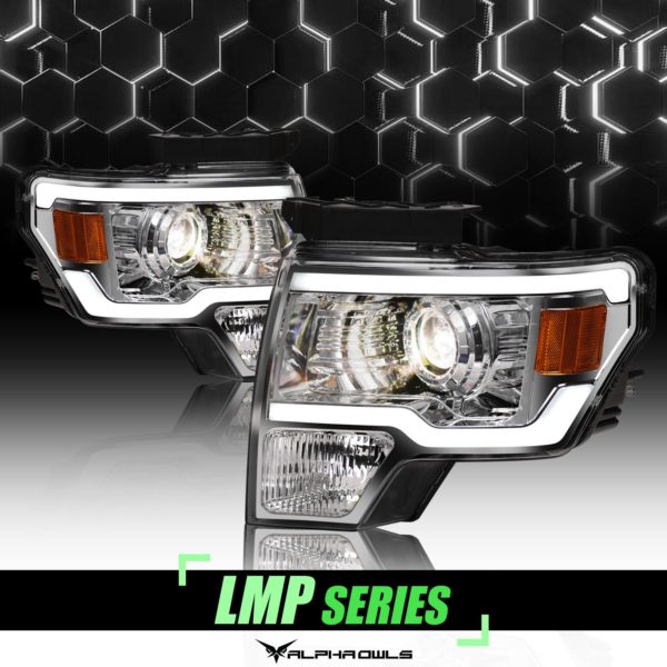 Alpha Owls 2009-2014 Ford F-150 LMP Series Projector Headlights (Halogen Projector Chrome housing w/ LumenX Light Bar)