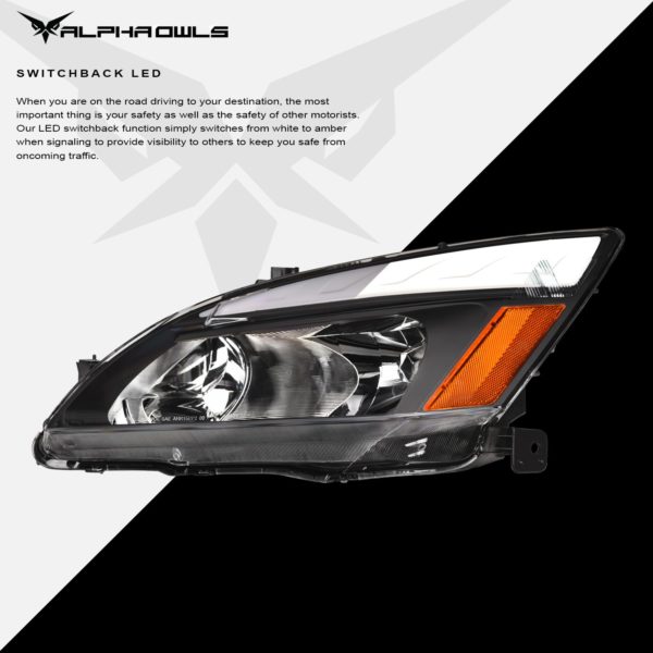 Alpha Owls 2003-2007 Honda Accord LM Series Headlights (Crystal Headlights Black housing w/ LumenX Light Bar)