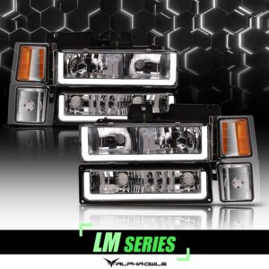 Alpha Owls 1994-1999 Chevy/GMC C/K, Suburban, Tahoe Series LM Series Headlights (Crystal Headlights Chrome housing w/ LumenX Light Bar)