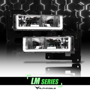 Alpha Owls 1988-1999 Chevy/GMC C/K Series,  Blazer, Suburban, Tahoe, Yukon LM Series Headlights (Crystal Headlights Chrome housing w/ LumenX Light Bar)