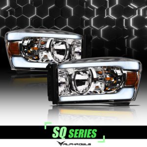 Alpha Owls 2006-2008 Dodge Ram SQ Series Headlights (Crystal Headlights Chrome housing w/ Sequential Signal/LumenX Light Bar)