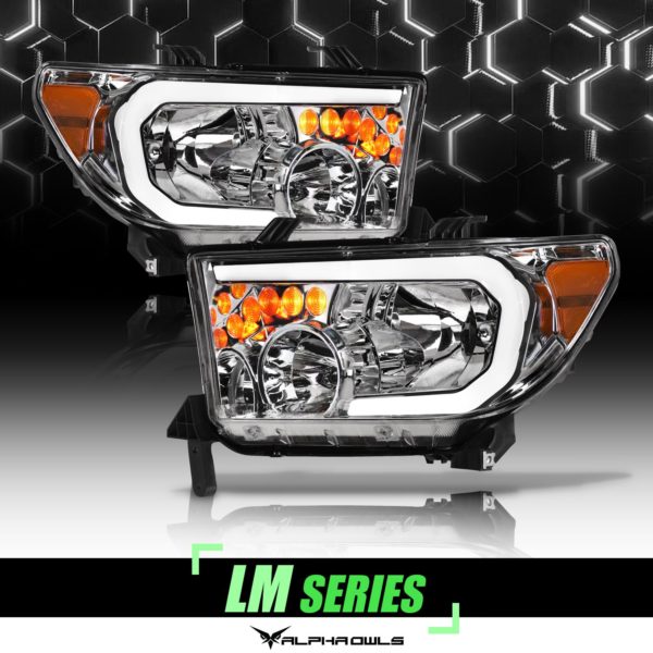 Alpha Owls 2007-2013 Toyota Tundra LM Series Headlights (Crystal Headlights Chrome housing w/ LumenX Light Bar)