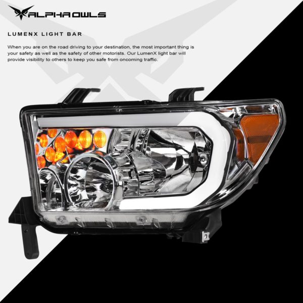 Alpha Owls 2007-2013 Toyota Tundra LM Series Headlights (Crystal Headlights Chrome housing w/ LumenX Light Bar)