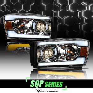 Alpha Owls 2006-2008 Dodge Ram SQP Series Headlights (Halogen Projector Chrome housing w/ Sequential Signal/LumenX Light Bar)