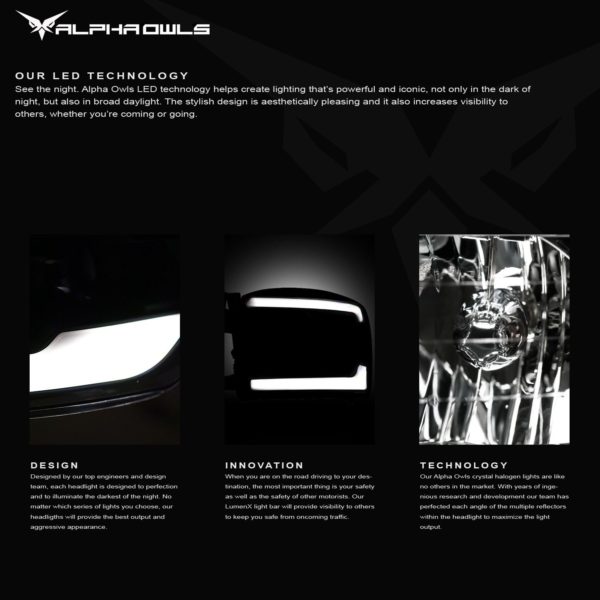 Alpha Owls 2009-2014 Ford F-150 LM Series Headlights (Crystal Headlights Black housing w/ LumenX Light Bar)