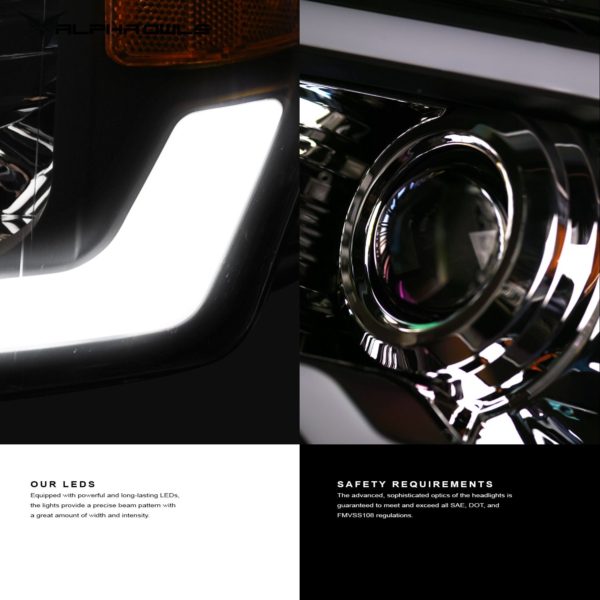 Alpha Owls 2009-2014 Ford F-150 SQX Series LED Projector Headlights (LED Projector Chrome housing w/ Sequential Signal/LumenX Light Bar)