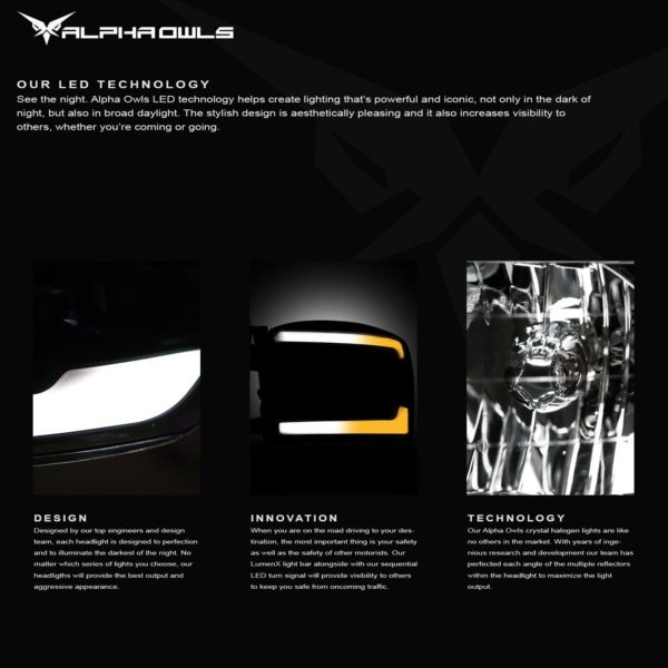 Alpha Owls 2009-2010 Dodge Ram 1500 SQ Series Headlights (Crystal Headlights Black housing w/ Sequential Signal/LumenX Light Bar)