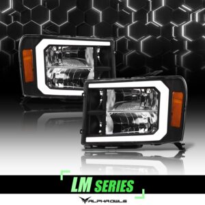 Alpha Owls 2007-2013 GMC Sierra LM Series Headlights (Crystal Headlights Black housing w/ LumenX Light Bar)