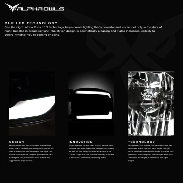 Alpha Owls 1999-2006 GMC Sierra/Yukon SQ Series Headlights (Crystal Headlights Chrome housing w/ Sequential Signal/LumenX Light Bar)