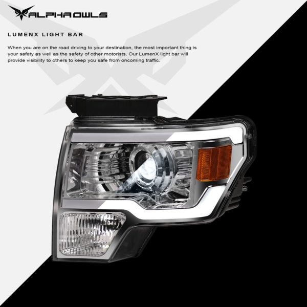 Alpha Owls 2009-2014 Ford F-150 LMX Series LED Projector Headlights (LED Projector Chrome housing w/ LumenX Light Bar)