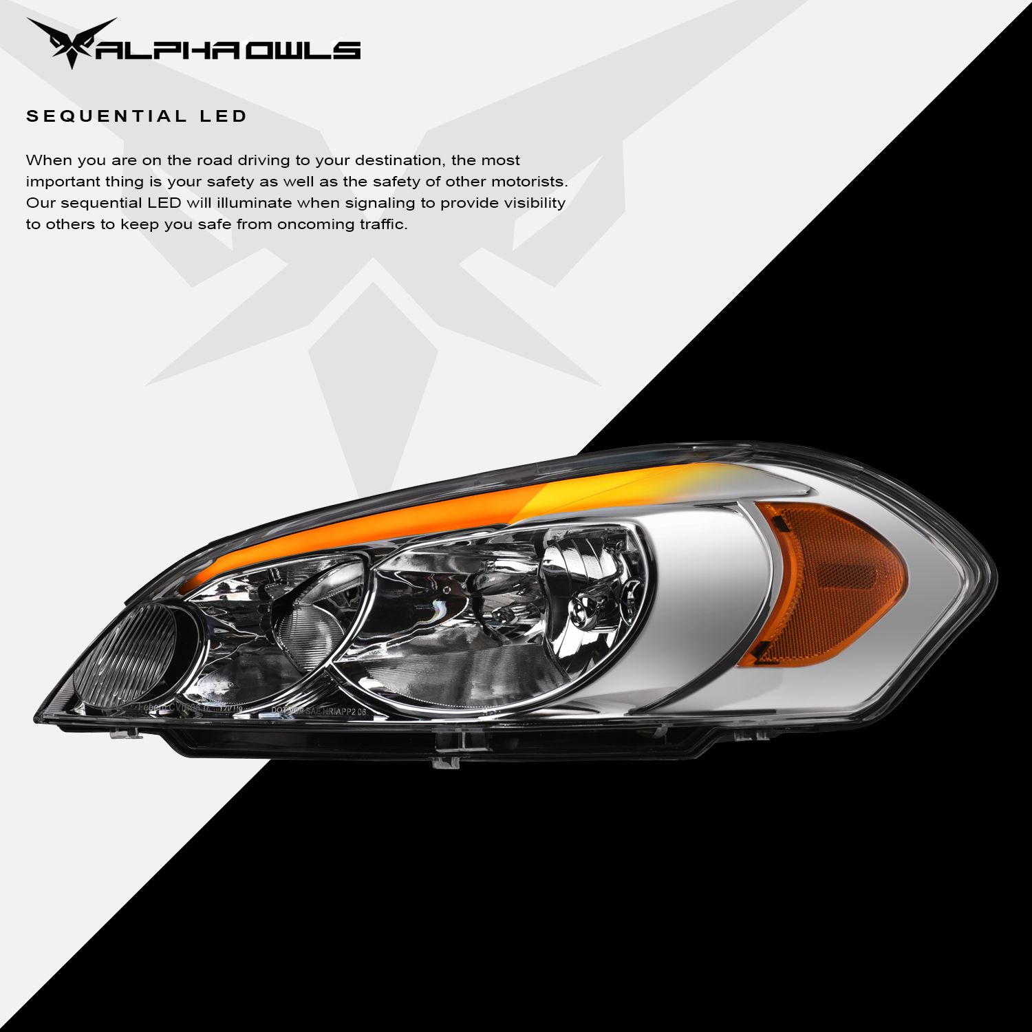 Sequential Chrome Headlights For 2006-2016 Chevy Impala/Limited – LED Tube, Direct Replacement
